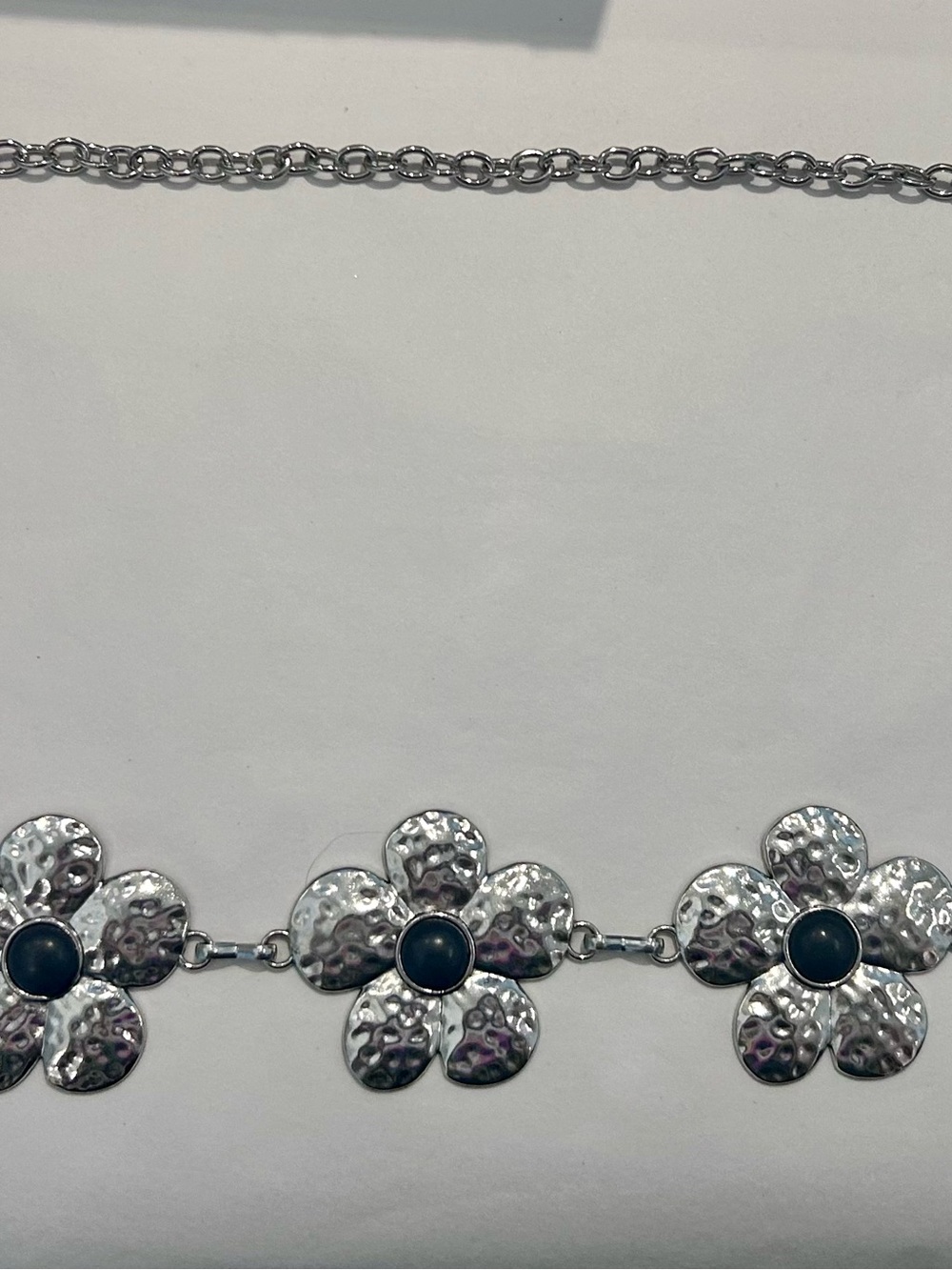 Silver Floral Link adjustable belt with Black Center Stones - Women accessories
